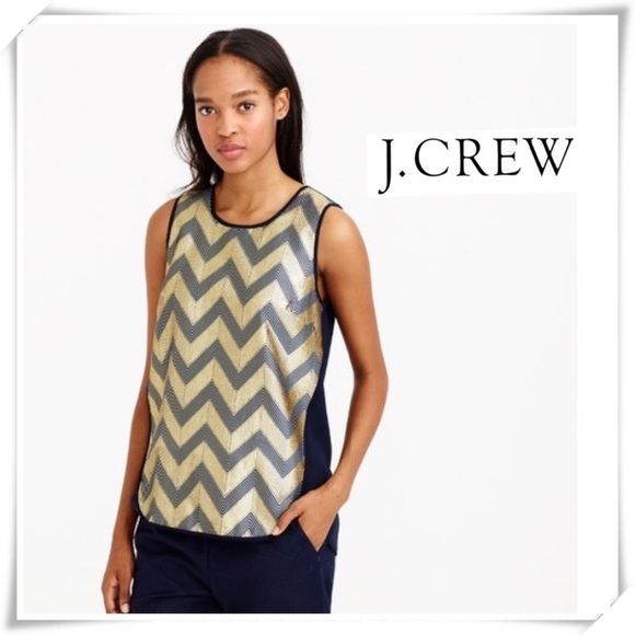 J. Crew Tops - J.crew Gilded Chevron Mixed Shell Gold Tank Top